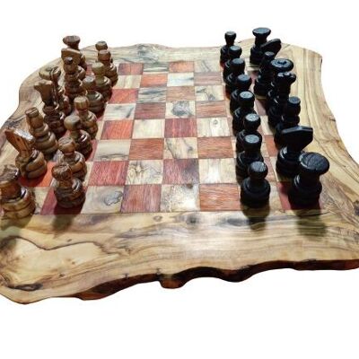 Jeux d'échecs plateaux en bois d'olivier avec pièces - Rouge - 52-55 cm (aire de jeux 35 cm)