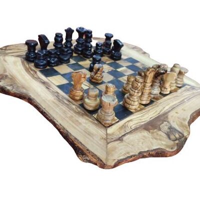 Jeux d'échecs plateaux en bois d'olivier avec pièces - Noir - 32 cm (aire de jeux 20 cm)
