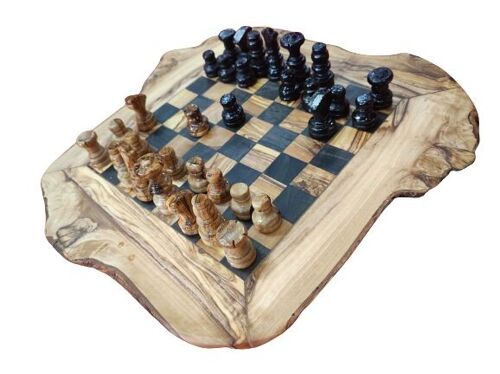 Jeux d'échecs plateaux en bois d'olivier avec pièces - Noir - 52-55 cm (aire de jeux 35 cm)