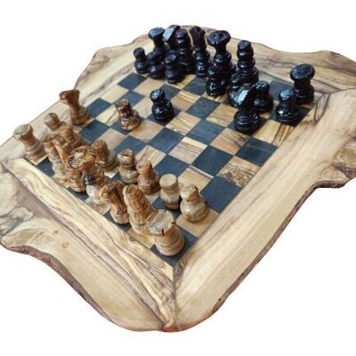 Jeux d'échecs plateaux en bois d'olivier avec pièces - Noir - 52-55 cm (aire de jeux 35 cm)