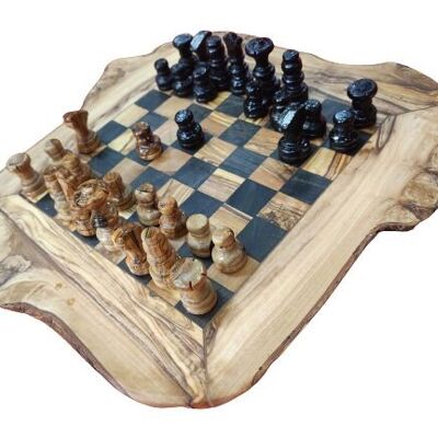 Jeux d'échecs plateaux en bois d'olivier avec pièces - Noir - 52-55 cm (aire de jeux 35 cm)