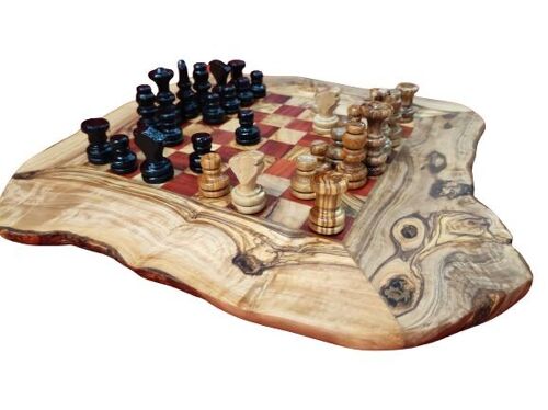 Jeux d'échecs plateaux en bois d'olivier avec pièces - Rouge - 32 cm (aire de jeux 20 cm)