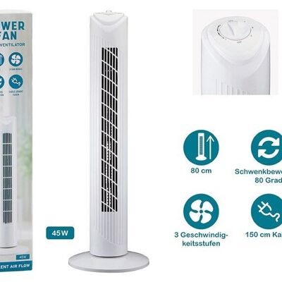 Tower fan made of plastic white (H) 80cm 3 speed levels