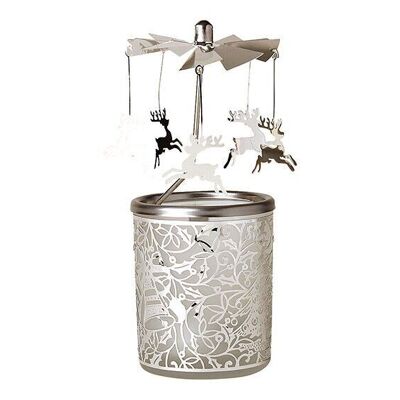 Glass lantern with metal top reindeer 6x15cm