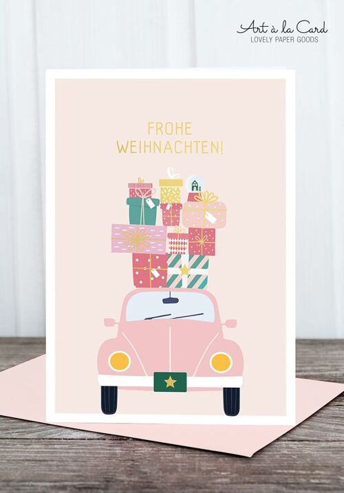 Klappkarte: Auto mit Geschenken, HF Metallic