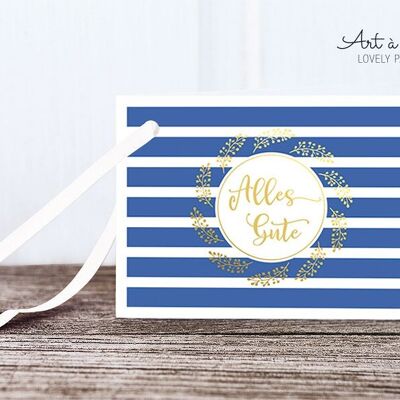 Gift tag: gold wreath blue, metallic