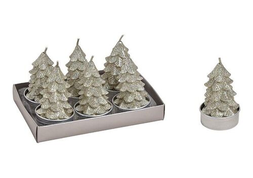 Teelicht Set Baum 4x7x4 cm aus Wachs Champagner 6er Set