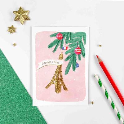 Tarjeta de Navidad - Decoración de la Torre Eiffel