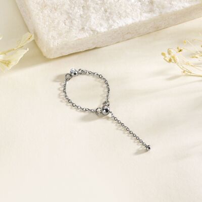 Silver chain ring with rhinestones
