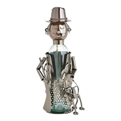 Bottle holder for wine bottle man with dog made of metal silver (W / H / D) 15x25x15cm