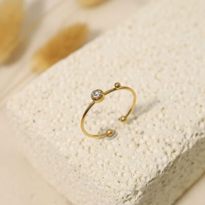 Thin adjustable gold ring with rhinestones