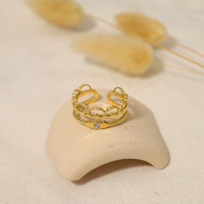 Anello tripla linea oro con strass