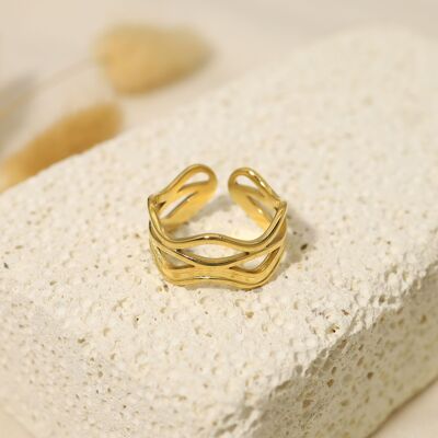 Bague dorée ajustable multi vagues