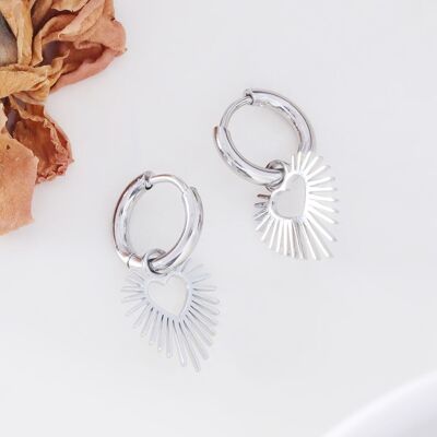 Mini hoop earrings with silver heart pendant
