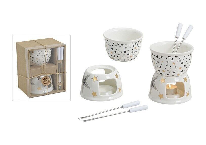 Chocolate fondue star / heart decoration made of porcelain