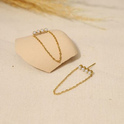 Pearl line earrings and gold chain