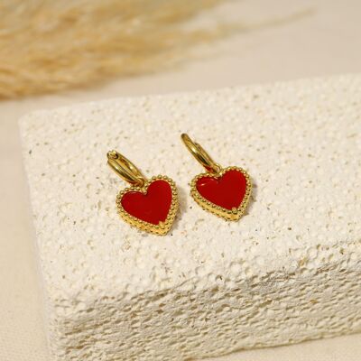 Mini hoop earrings with red heart