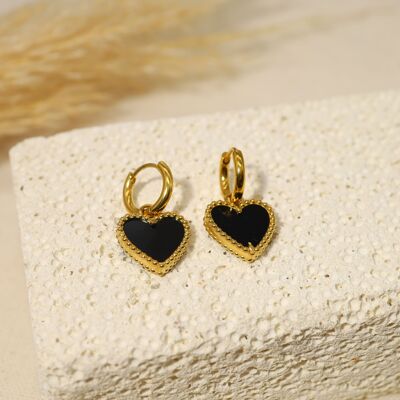 Mini hoop earrings with black heart