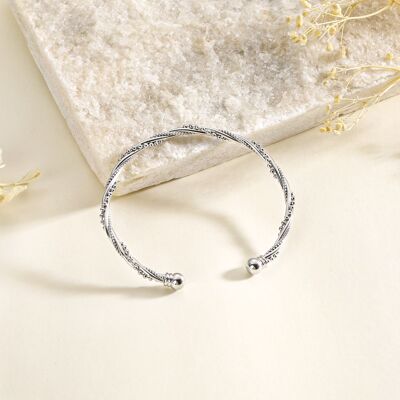 Adjustable wavy silver bangle bracelet