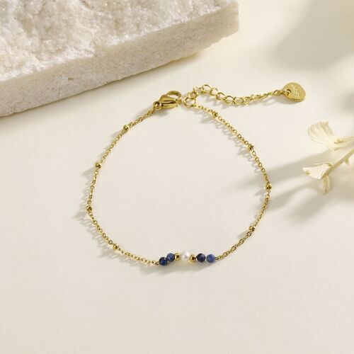 Bracelet doré chaîne avec perles bleues