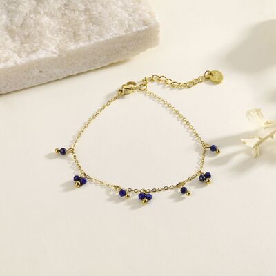 Bracelet chaîne dorée avec pendentifs bleues
