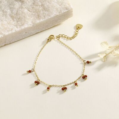 Bracelet chaîne dorée avec pendentifs rouges