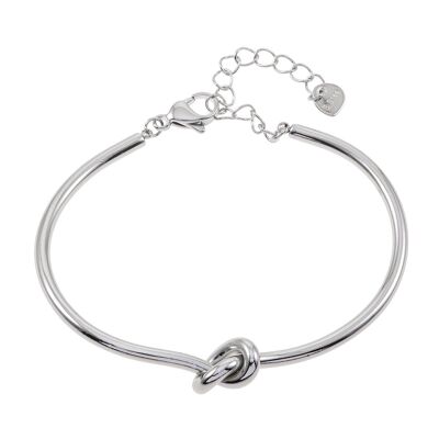 Silver knot bangle bracelet with adjustable chain