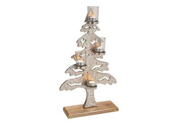 Sapin de Noël avec 4 lanternes en verre en métal argenté (L / H / P) 34x61x12cm