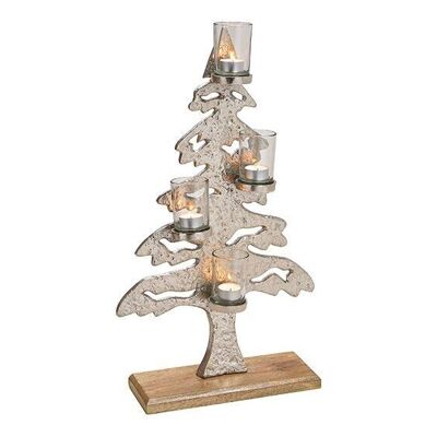 Tannenbaum mit 4 Glas Windlichter aus Metall Silber (B/H/T) 34x61x12cm