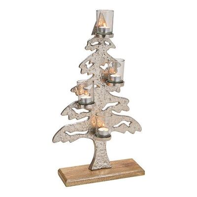 Albero di Natale con 4 lanterne in vetro in metallo argento (L/A/P) 34x61x12cm