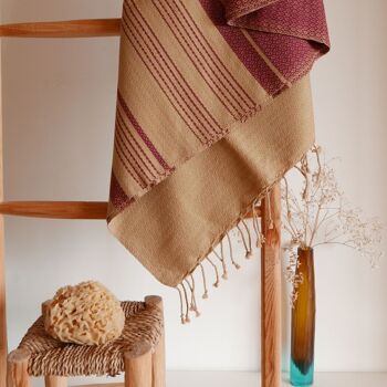 FOUTA EN COTON BIOLOGIQUE - Collection SAND - Couleur PRUNE 1