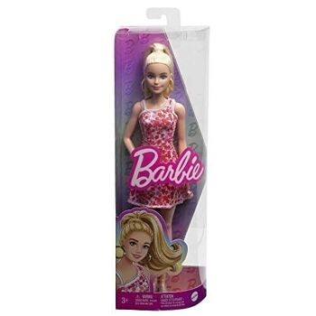 Mattel - réf : HJT02 - Barbie Fashionistas N°205, Poupée Mannequin Blonde avec Queue De Cheval, Robe À Fleurs Rose Et Rouge, Sandales Compensées Et Créoles 2