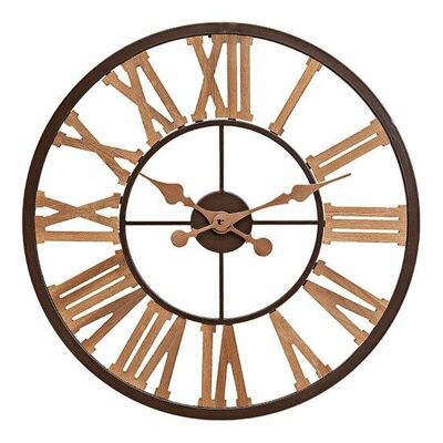 Wall clock made of metal / wood brown