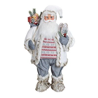 Père Noël en textile, plastique, blanc/gris (L/H/P) 37x80x29cm