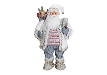Père Noël en textile, plastique, blanc/gris (L/H/P) 37x80x29cm
