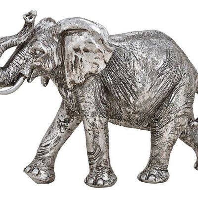 Éléphant en poly argent (L / H / P) 28x19x10cm