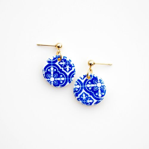 Mediterranean Style White & Blue Tile Earrings, "ANDROS"