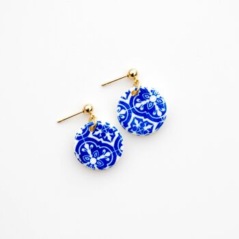 Mediterranean Style White & Blue Tile Earrings, "ANDROS" 2