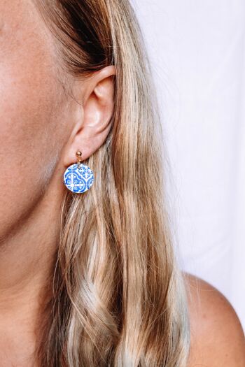 Mediterranean Style White & Blue Tile Earrings, "ANDROS" 3