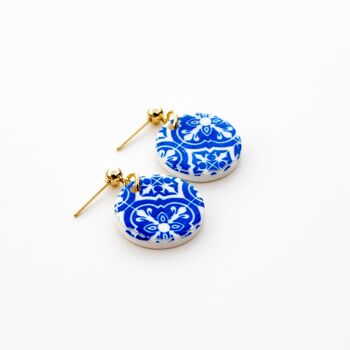 Mediterranean Style White & Blue Tile Earrings, "ANDROS" 4