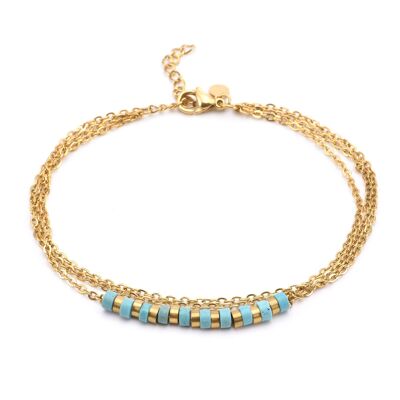 Triple gold chain anklet and turquoise heishi stone