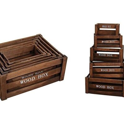 Box set in brown made of wood, 5 pieces, W37 x D28 x H15 cm
