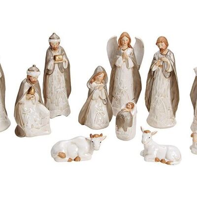Set of nativity figurines made of porcelain beige set of 11