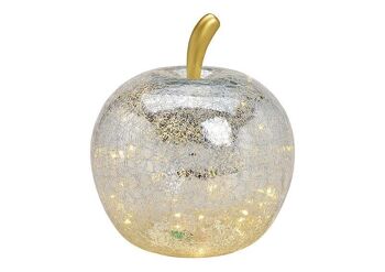 Pomme avec 40 LED, avec minuterie, en verre argenté (L / H / P) 27x30x27cm 1