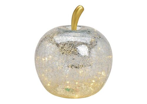 Apfel mit 40er LED, mit Timer, aus Glas Silber (B/H/T) 27x30x27cm