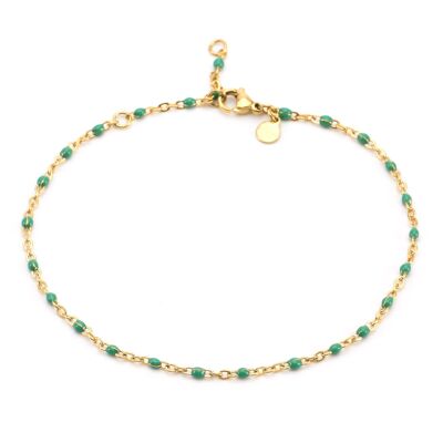 Gold chain anklet and small green onyx stone