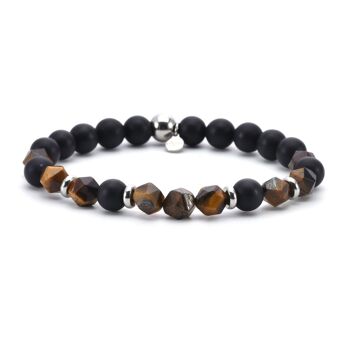 Bracelet perles rondes pierres naturelles agate noir et oeil de tigre - Medium-18cm 1