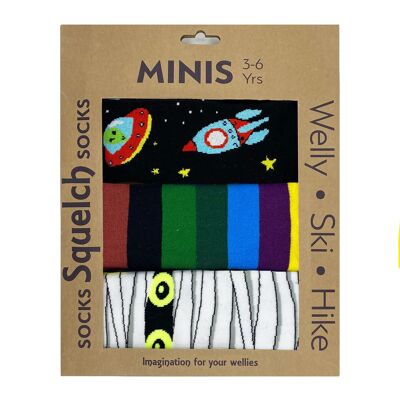 Set mit drei Squelch Mini Gummistiefel-Socken in einer Geschenkbox 4