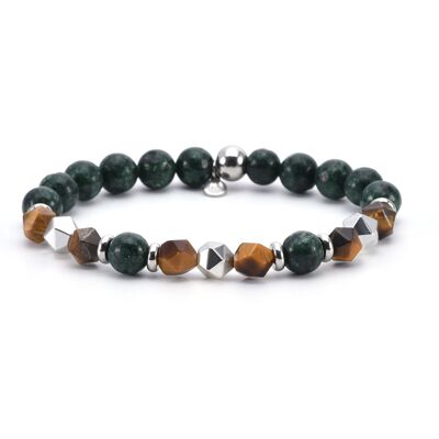 Pulsera cuentas redondas piedras naturales hematita verde sésamo y ojo de tigre