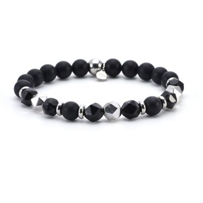 Pulsera de acero piedras naturales ágata negra y hematites